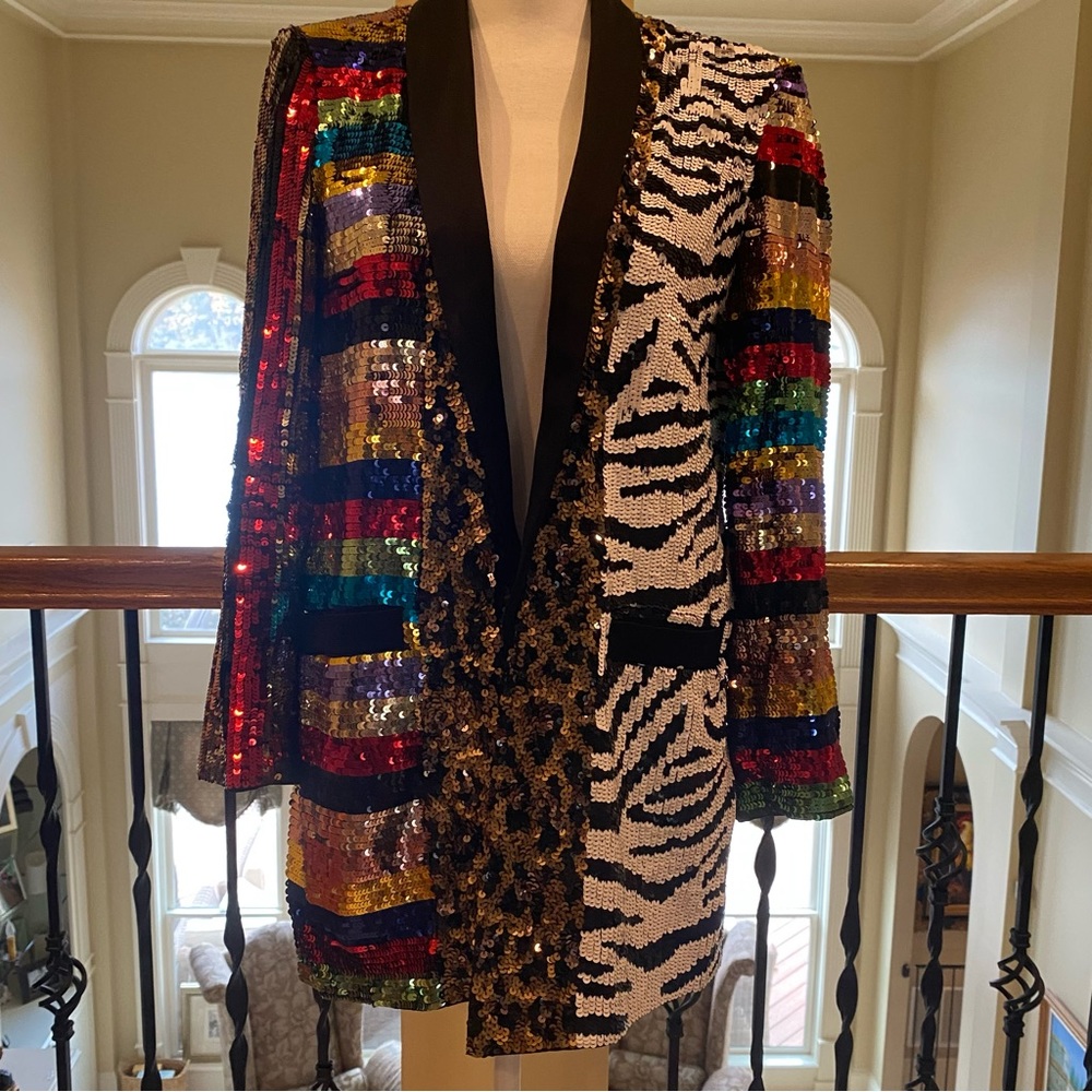 ALICE + OLIVIA - Kylie Sequin Shawl Collar Jacket Black/Multi, Size M